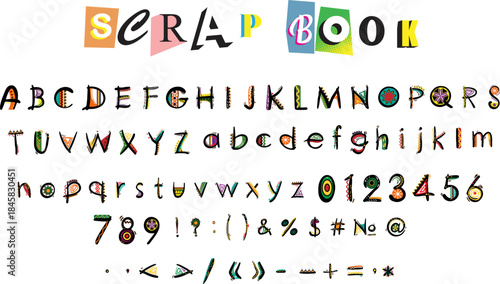 Ransom Note Cutout Alphabet Vector Set Colorful Scrapbook Paper Letters and Numbers for Collage and Typography Design