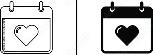 Calendar icon with heart for special date reminders, favorite events, and wedding planning