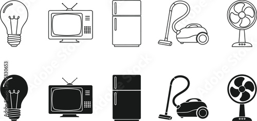 Media and technology icons isolated on transparent background