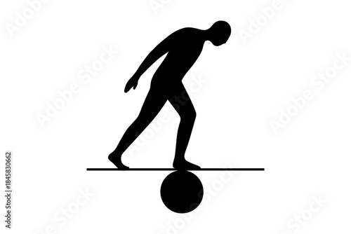 Balance silhouette of person on sphere: minimalist art depiction of harmony and poise