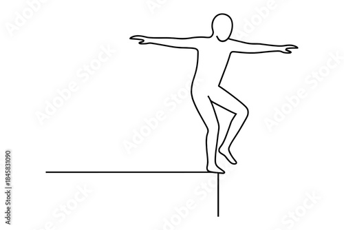 Minimalist line art figure balancing on tightrope