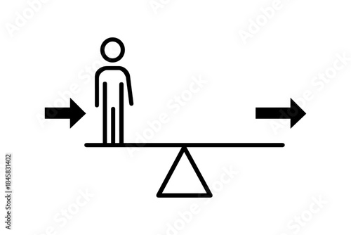 Balancing decisions and choices concept with person and directional arrows