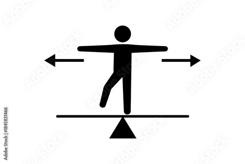 Silhouette balance scale: abstract symmetry and stability concept with arrows