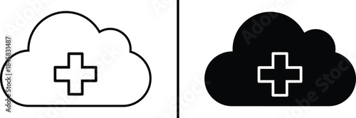 Cloud computing icon with plus sign for adding data or new hosting services