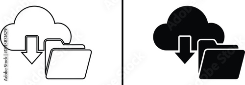 Cloud computing icon with download arrow and folder for data storage access