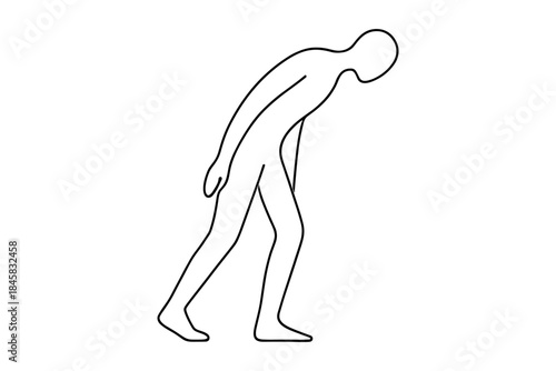 Minimalist line art of person bending forward in exhaustion pose