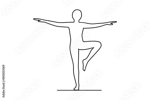Minimalist yoga pose outline: graceful tree pose in simple line art