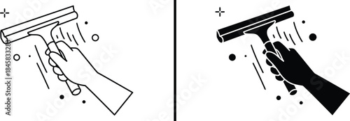 Hand holding squeegee icon for window cleaning and professional housekeeping services