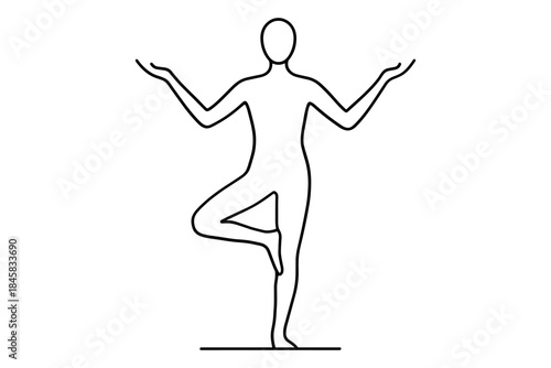 Simple one line yoga pose silhouette depicting tree pose for mindfulness and balance