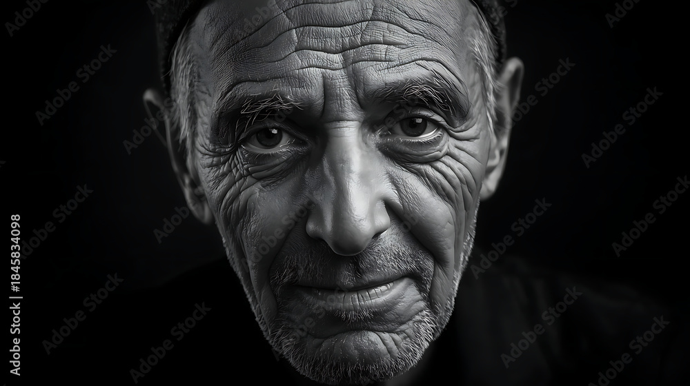 Fototapeta premium Closeup portrait of a senior man with deep wrinkles on his face