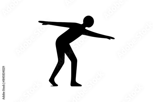 Elegant silhouette of dancing figure in motion on white background