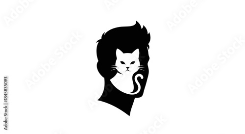 Clever Silhouette Illusion of a Cat Inside a Mans Head.