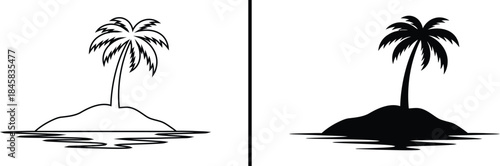 Tropical Island Icon. Palm Tree, Paradise, Summer Travel, and Sea Vector