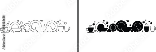 Clean Dishes Icon. Dishwashing Service, Kitchen Hygiene, and Household Vector