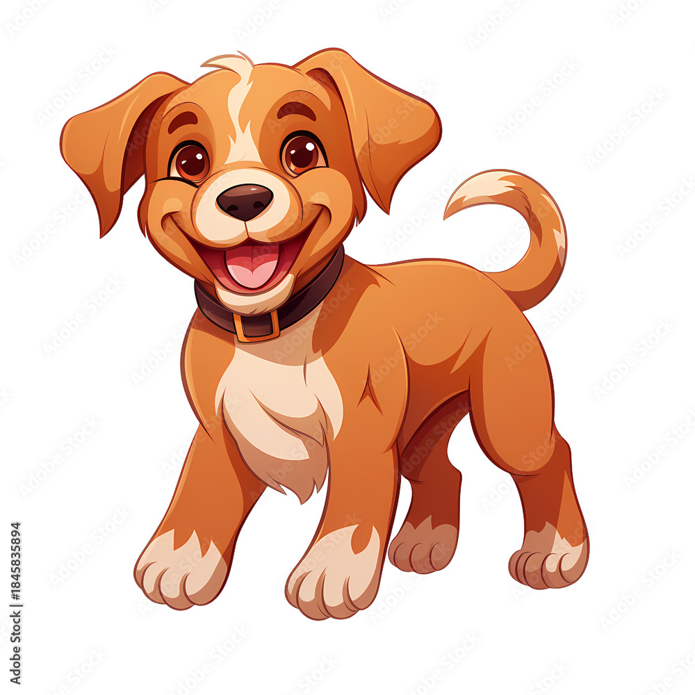 Fototapeta premium Joyful Dog Strolling on White Background