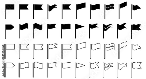 Set of black flag icons