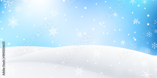 Soft winter vector with gentle snowdrifts, glowing particles and white snowflakes. A universal background for holiday cards, banners and seasonal design.
