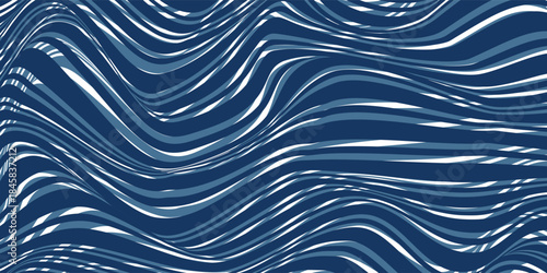Dark blue abstract wavy stripes seamless background with motion