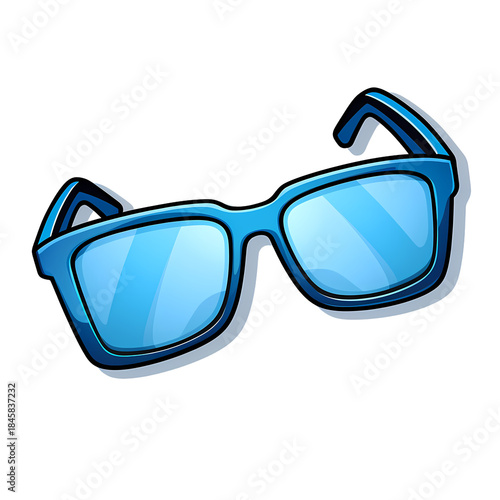 Blue Glasses Sticker Template Vector Illustration