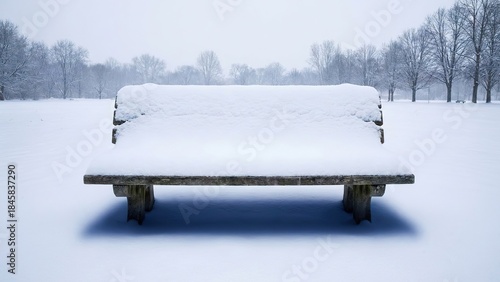 Wallpaper Mural Snow-covered park bench in a serene winter landscape with bare trees and frozen ground. Torontodigital.ca
