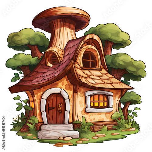 Fantasy Log House Sticker Template