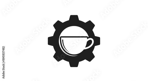 Gear and Coffee Cup Symbolizing Industry and Beverage Production.