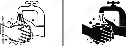 Hand Washing Icon. Hygiene, Sanitation, Health Safety, and Cleanliness Vector