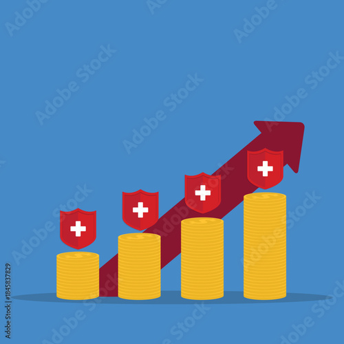 Medical or healthcare costs. Rising medicine prices and costs, vector illustration.	
