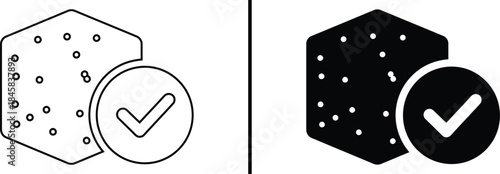 Verified Granules Icon. Ingredient Quality, Cube Checkmark, Food Purity, and OK Vector