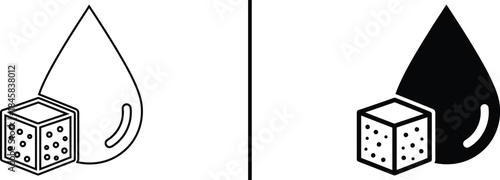 Sugar Cube and Droplet Icon. Liquid Solution, Ingredient, Water, and Food Chemistry Vector