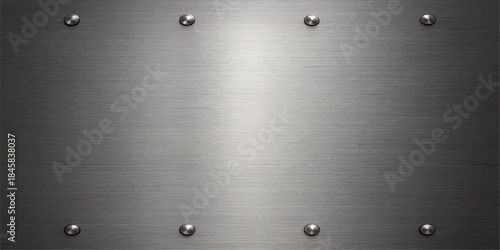 Brushed metal plate with a silver, textured, and shiny stainless steel surface reflection for an industrial, gray metallic background