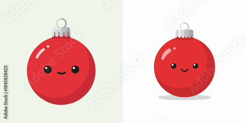 Kawaii Christmas Ornaments with Cute Smiling Faces on Festive Background