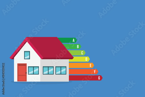 House energy efficient concept with classification graph sign, home energy efficiency rating	