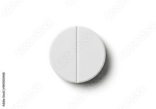 Single white round pill divided in half transparent background
