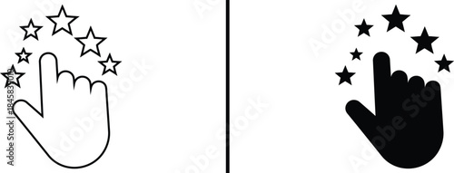 5-Star Rating Icon. Customer Review, Quality Selection, Hand Tap, and Best Vector