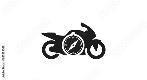 Motorcycle silhouette with compass navigating adventure and exploration travel concept.