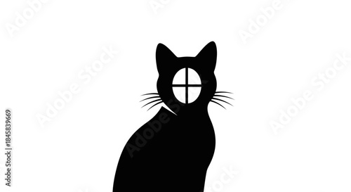 Black Cat Silhouette with Target Eye Minimalist Design.