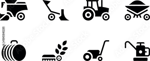 Agricultural Machinery and Tool Flat Design Icons