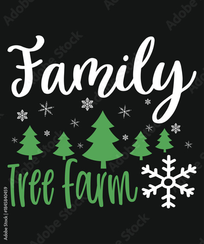 Family Tree Farm Christmas Design With Snowflakes holiday