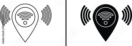 Wi-Fi Location Icon. Internet Hotspot, Connected Place, and Network Map Pin Vector
