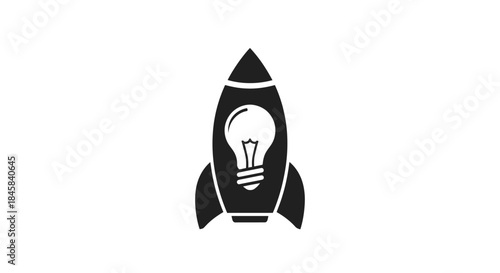 Rocket with light bulb icon representing innovative startup launch.