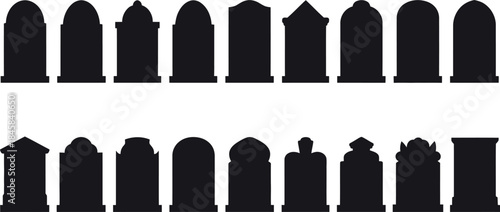 Set of diverse tombstone silhouettes for cemetery design