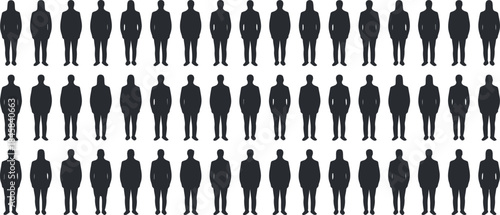Multiple silhouettes of people standing in various poses