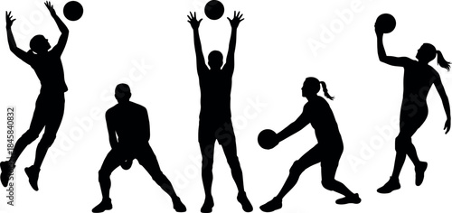 Silhouettes of Volleyball Players