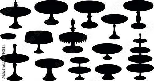Vector Silhouettes of Various Cake Stands Design Elements