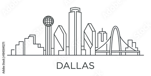 Minimalist black line art illustration of a major city skyline with famous architectural landmarks and iconic modern buildings, a clean and simple vector graphic