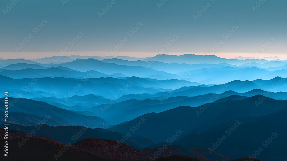 Fototapeta premium Blue Ridge Mountains, Layered Hues of an Endless Morning Landscape.