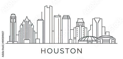 Minimalist line art illustration of a city skyline with modern skyscrapers and architectural landmarks, a clean vector graphic design for urban and travel concepts