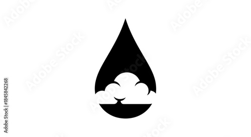 Black water droplet with cloud inside representing weather and nature.