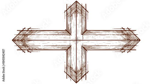 Intricate Vector Drawing of a Cross with Detailed Outline
